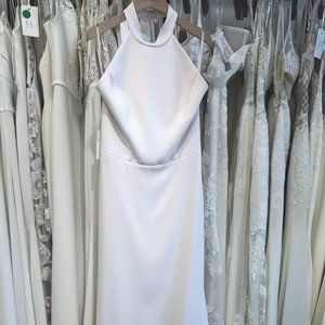 Champagne, halter neckline, fit and flare